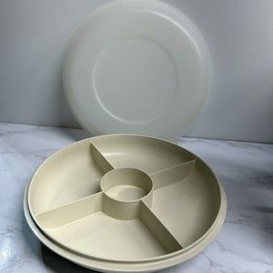 Vintage Tupperware 1708-5 Divided Veggie Relish & Dip Serving Tray w/‎ Lid